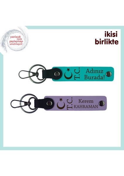 Doktora Teşekkür Için Anlamlı Hediye – Ay Yıldız Tc Desenli Deri Anahtarlık Seti, Koyu Turkuaz-Mor