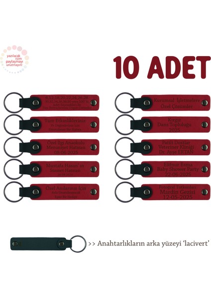 Girişimcilik Seminerleri Için, 10'lu Set, Kişiselleştirilebilir Deri Anahtarlık, Kırmızı & Lacivert