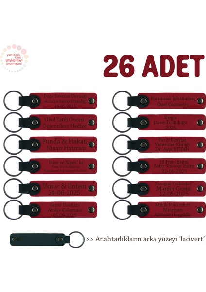 Sosyal Medya Içerik Üreticilerine, 26'lı Set, Kişiselleştirilebilir Deri Anahtarlık, Kırmızı & Laci