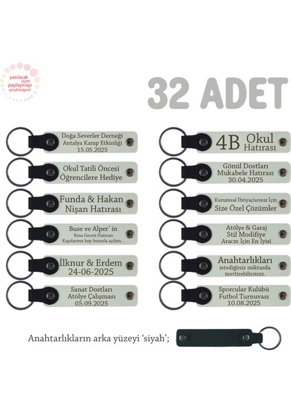 Öğretmene Hediye Fikirleri Arayanlara Isim Yazılabilen 32' Li Anahtarlık Set, Beyaz & Siyah