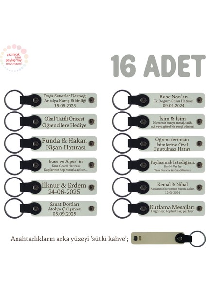 Cinsiyet Partisi Için Hazırlanmış, 16'lı Set, Isim Yazılabilen Hediyelik Anahtarlık, Beyaz & S Kahve