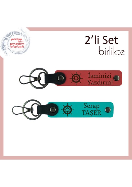 Baba Için Minimal ve Kalıcı Tasarım, Gemi Dümeni Desenli Anahtarlık, Nar Çiçeği-Koyu Turkuaz