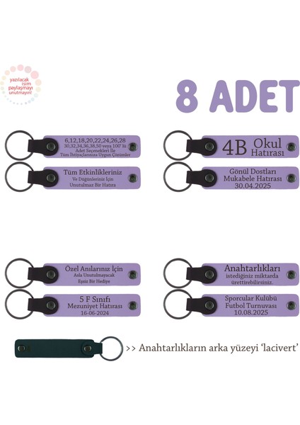 Özel Kutlamalarınız Için Sevdiklerinize Hediyelik 8'li Set, Isim Yazılı Deri Anahtarlık, Mor & Laci