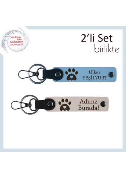 Yeni Sahiplendiğiniz Patiliye Özel Hatıra, Kalpli Anahtarlık Takım, Isim Yazılabilir, Gök Mavi-Pudra