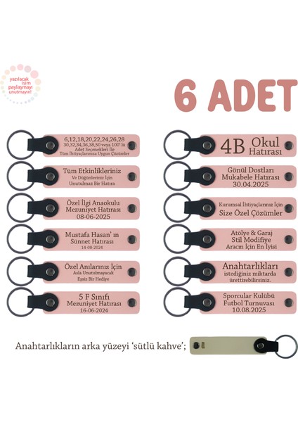 Yeni Ofis Hatırası Olarak 6'lı Set, Marka ve Isim Yazılabilir Deri Anahtarlık, Pudra & Sütlü Kahve