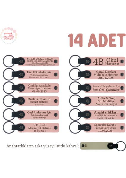 Ofis Çalışanlarına Özel, 14'lü Set, Kişisel Isim ve Mesaj Yazılı Anahtarlık, Pudra & Sütlü Kahve