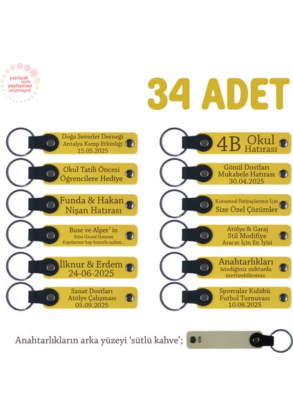 Sarı & Sütlü Kahve, Proje Ekibine Özel Hediye, 34'lü Set, Kişiselleştirilebilir Yazılı Anahtarlık