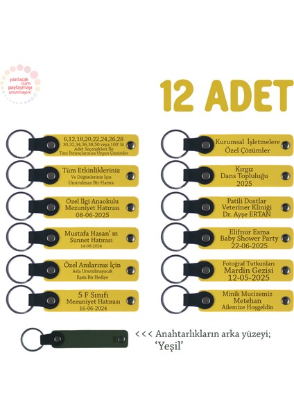 Sarı & Yeşil, Kuaför ve Güzellik Ekibine Özel, 12’li Set, Kişiselleştirilebilir Deri Hediyelik