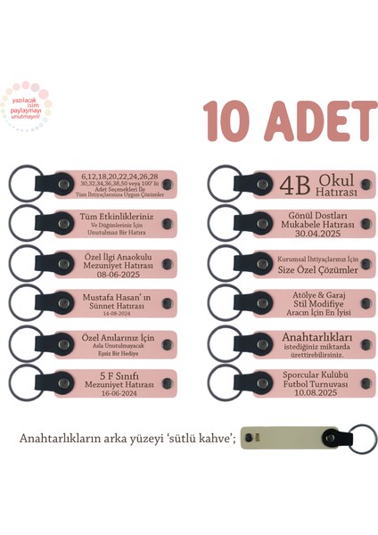 Aile Toplantısına Uygun Hediye, 10'lu Set, Kişiselleştirilebilir Anahtarlık, Pudra & Sütlü Kahve
