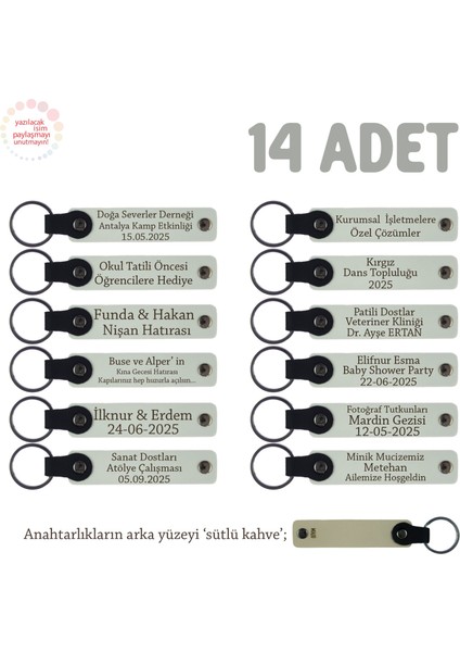 Bebek Mevlütleri Için, 14'lü Set, Kişisel Isimli Deri Anahtarlık, Anlamlı Hatıra, Beyaz & S Kahve