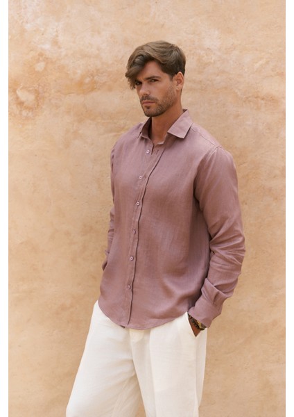 Agnola Oversize Erkek Açık Bordo Keten Gömlek fiyatları