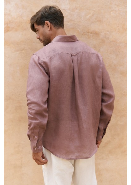 Agnola Oversize Erkek Açık Bordo Keten Gömlek fırsatları