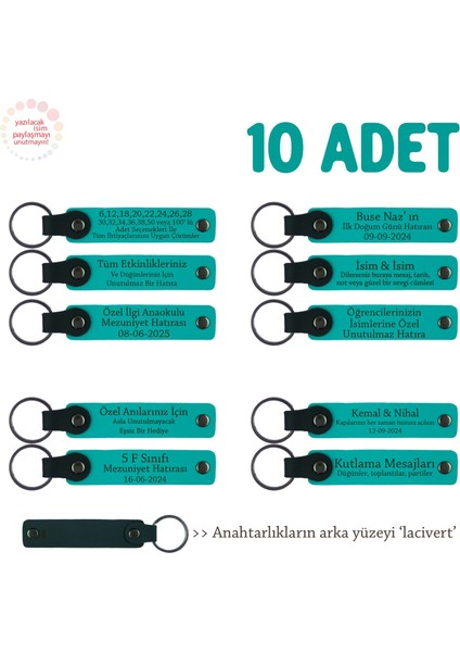 Girişimcilik Seminerleri Için, 10'lu Set, Kişiselleştirilebilir Deri Anahtarlık, Koyu Turkuaz & Laci