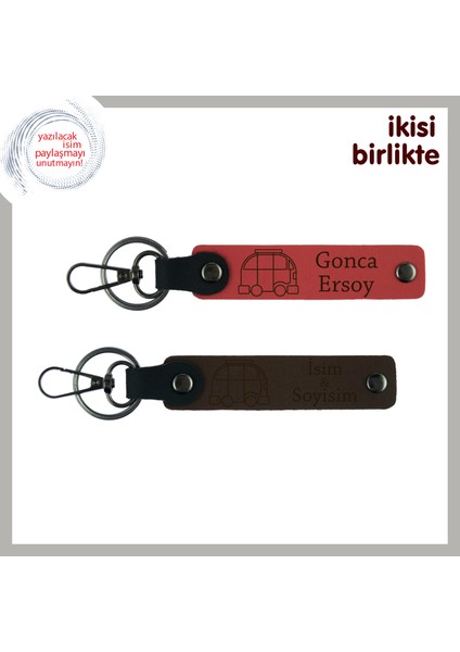 Yol Arkadaşınla Paylaşacağın Hatıra, Karavan Motifli Anahtarlık X2’li, Isim Yazılı, Nar-Koyu Kahve