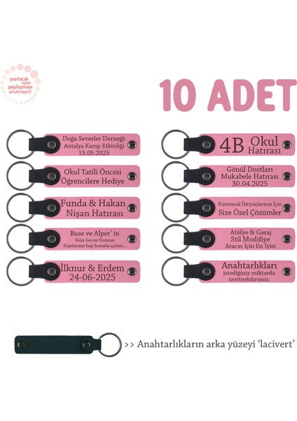 Pembe & Lacivert, Muhtelif Seminerler Için, 10'lu Set, Kişiselleştirilebilir Deri Anahtarlık