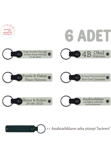 Evlilik Yıldönümü Hediyesi, Isme Özel, 6'lı Hatıra Deri Anahtarlık Set, Beyaz & Lacivert
