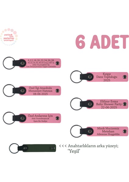 Pembe & Yeşil, Babalara Özel Günü Için Hediye, Isim ve Özel Mesaj Yazılabilen 6'lı Anahtarlık