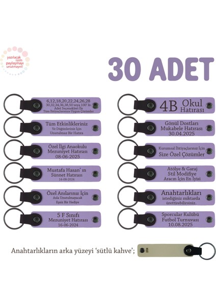 Okul Aile Birliği Toplantıları Için Sınıf Öğrenci Ismine Özel, 30'lu Anahtarlık Set, Mor & S Kahve