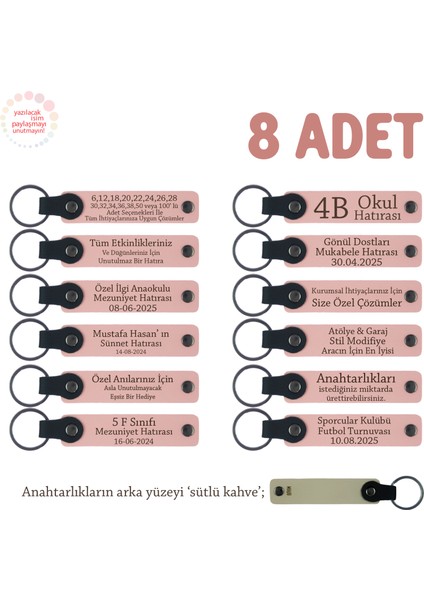Kurumsal Eğitimcilere Teşekkür Hediyesi, 8'li Set, Kişiye Özel Yazılı Anahtarlık, Pudra & S Kahve