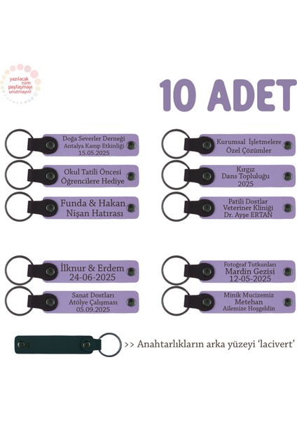 Muhtelif Seminerler Için, 10'lu Set, Kişiselleştirilebilir Deri Anahtarlık, Mor Menekşe & Laci