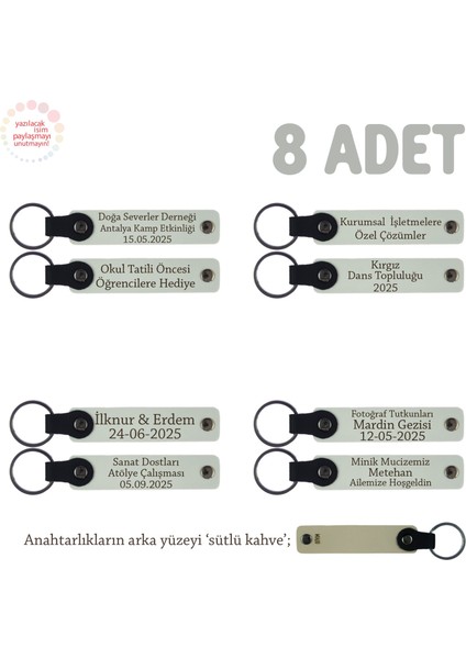 Söz Merasimi Anısı Olarak, 8'li Set, Yeni Çiftlere Isim Yazılı Anahtarlık Hediyesi, Beyaz & S Kahve