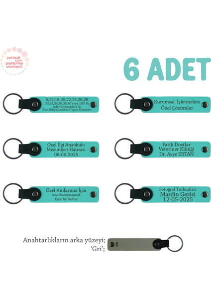 Anaokulu Miniklerine Isimli Karne Hatırası Anahtarlık 6’lı Set, Öğretmenden Hediye, Turkuaz & Gri