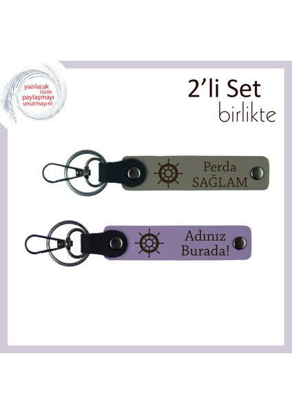 Yakın Arkadaşla Paylaşılacak Gemi Dümeni Desenli Anahtarlık Takımı, Kül Gri-Mor Menekşe