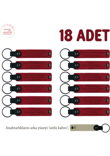 Yeni Bayi Açılışında Müşterilere Hediye, 18'li Set, Markalı Deri Anahtarlık, Kırmızı & Sütlü Kahve