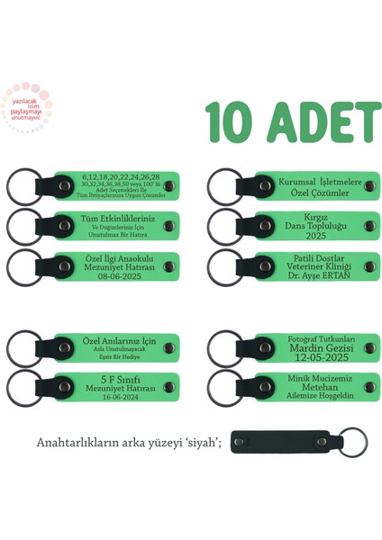 Seramik Atölyesi Mezuniyetine Özel 10'lu Set, Kişiselleştirilebilir Hediye Anahtarlık, F Yeşil & Syh