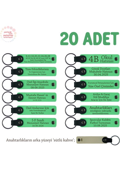 Robotik Kodlama Eğitimine Katılanlara, 20'li Set, Kişisel Yazılı Deri Anahtarlık, F Yeşil & S Kahve