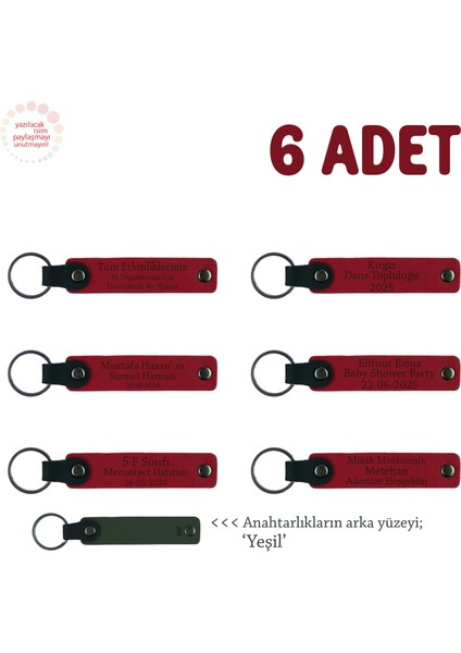 Yeni Katılan Personellere Hoş Geldin Hediyesi, 6'lı Set, Isimli Hatıra Anahtarlık, Kırmızı & Yeşil