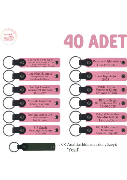Pembe & Yeşil, Otomotiv Sektöründeki Işletmeler Için 40' Lı Anahtarık Set, Müşterilere Özel