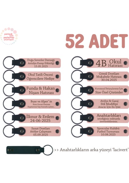 Teknoloji Atölyesi Ekibine, 52'li Set, Kişisel Mesajlı Deri Hediyelik Anahtarlık, Pudra & Lacivert