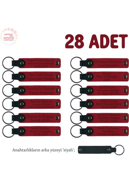 Okul Rehberlik Birimine Özel, 28'li Set, Kişiye Özgü Yazılı Deri Hatıra Anahtarlık, Kırmızı & Siyah