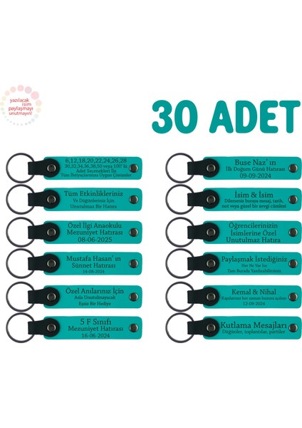 Okul Dönem Sonu Ektinlikleri Için, 30'lu Set, Kişiselleştirilebilir Yazılı Anahtarlık, Koyu Turkuaz