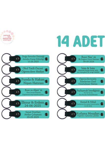 Sınıfça Unutulmayacak Bir Hatıra Için, 14’lü Set, Isimli Deri Hediyelik Ürün, Turkuaz