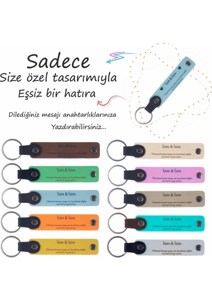 Pembe & S Kahve, Kına Gecesi Katılımcılarına, 10'lu Set, Isimli Hediyelik Deri Hatıra Anahtarlığı