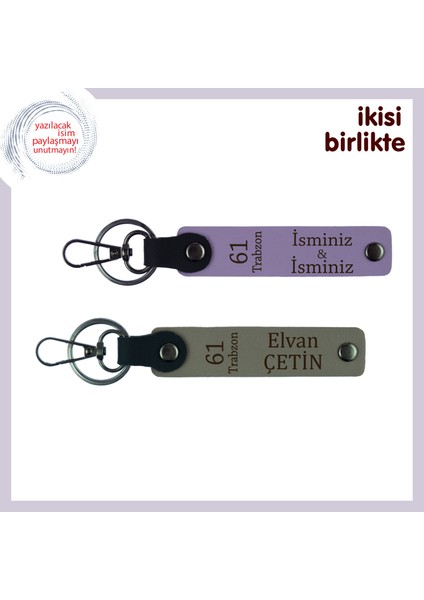 Yakın Dostuna Kalıcı Bir Hatıra, 61 Trabzon Desenli Deri Anahtarlık Takımı, Mor Menekşe-Kül Gri