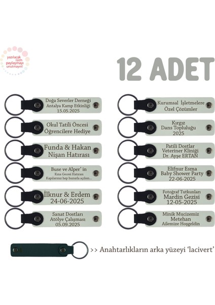 Babalar Günü Hediyesi, Kişiye Özel Isim Yazılı Anahtarlık 12' Li Set, Beyaz & Lacivert