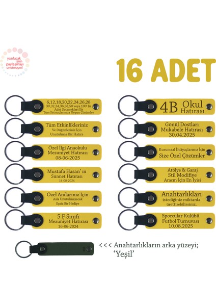Sarı & Yeşil, Avukatlık Bürosuna Özel Teşekkür Hediyesi, 16’lı Set, Isim Yazılabilen Anahtarlık