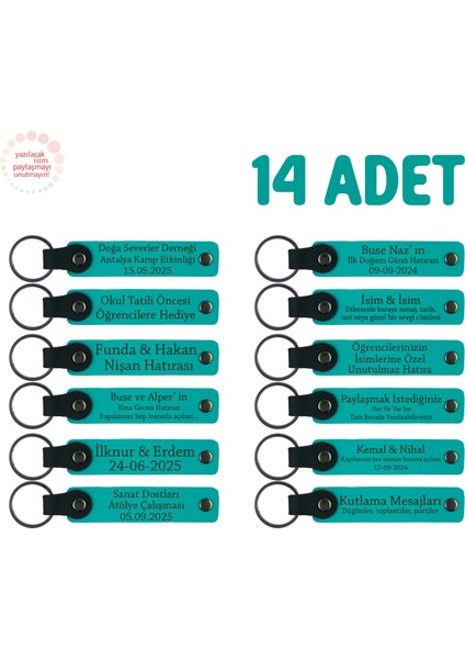 Sanat Atölyesi Katılımcılarına Hatıra 14'lü Set, Kişiye Özgü Deri Hediyelik Anahtarlık, Koyu Turkuaz