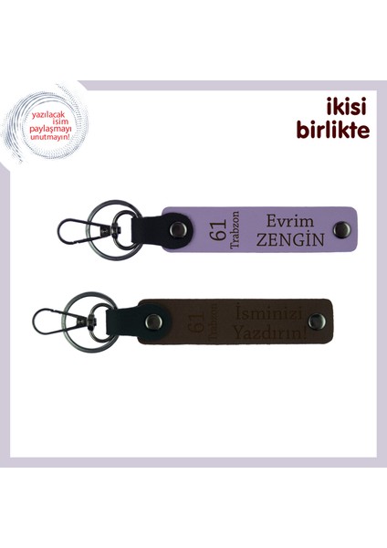 Eşine Duygusal Bir Hatıra, 61 Trabzon Temalı Deri Anahtarlık 2’li Set, Mor Menekşe-Koyu Kahve