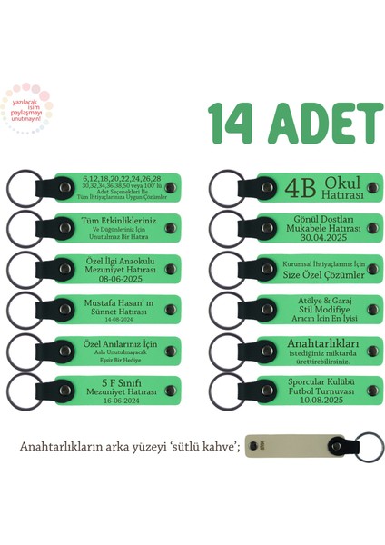 Bilgisayar Eğitimi Katılımcılarına Hediye, Isim Yazılı 14'lü Set Anahtarlık, Fıstık Yeşil & S Kahve