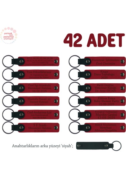 Akademik Proje Ekibine, 42'li Set, Kişisel Mesaj Eklenebilen Deri Anahtarlık, Kırmızı & Siyah