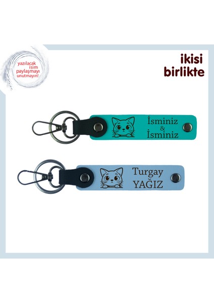 Aynı Evi Paylaştığınız Kedili Yaşama Özel Hediye, Kedi Temalı Anahtarlık, Koyu Turkuaz-Gök Mavi