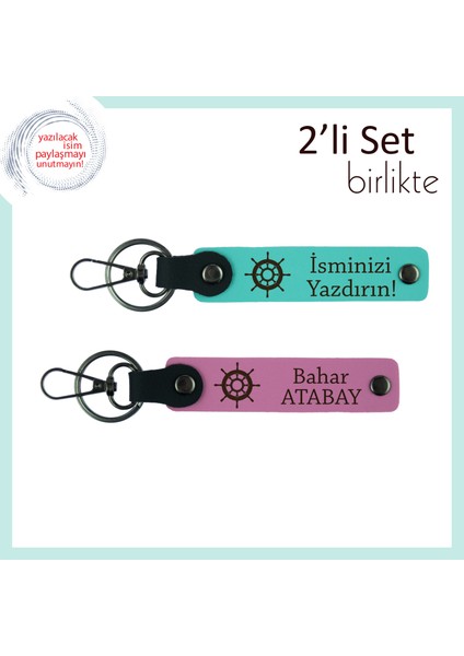 Sevgiliye Anlamlı ve Zarif Hediye, Gemi Dümeni Detaylı Anahtarlık Seti, Turkuaz-Pembe