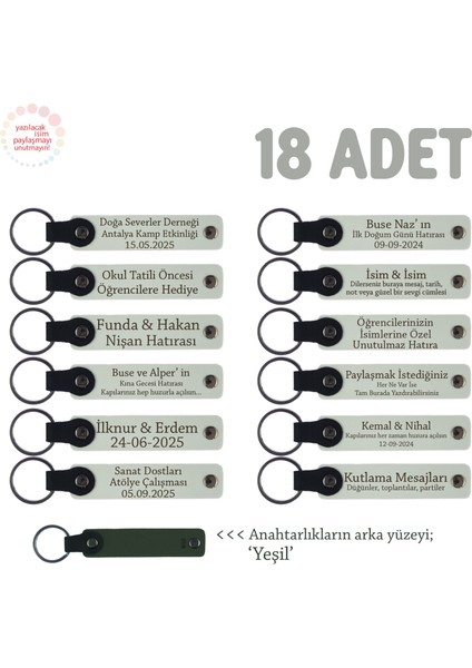 Fotoğrafçılık Atölyesi Mezunlarına Özel, 18'li Set, Kişisel Deri Hatıra Anahtarlık, Beyaz & Yeşil
