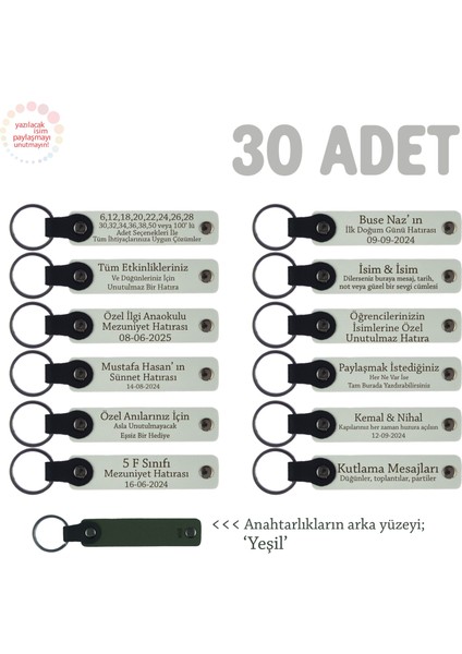 Kodlama Kursu Mezuniyet Hediyesi, 30'lu Set Kişiye Özel Tasarlanmış Yazılı Anahtarlık, Beyaz & Yeşil