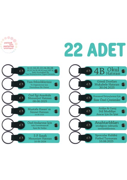 Minik Öğrenciler Için Hatıra Koleksiyonu 22’li Set, Kişiselleştirilebilir Yazılı Anahtarlık, Turkuaz