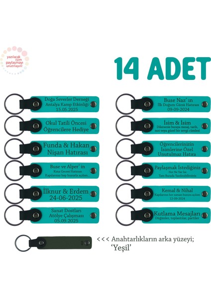 Bebek Ziyaretine Gelenlere Hediyelik Isim Mesaj Yazılabilen, 14'lü Anahtarlık, Koyu Turkuaz & Yeşil